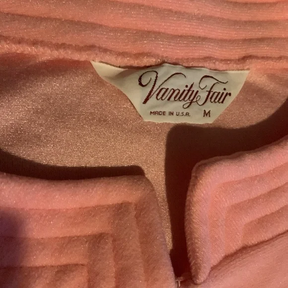Vintage 70s Vanity Fair NWOT pink fleeced medium zip up moo moo robe pockets - Picture 7 of 8